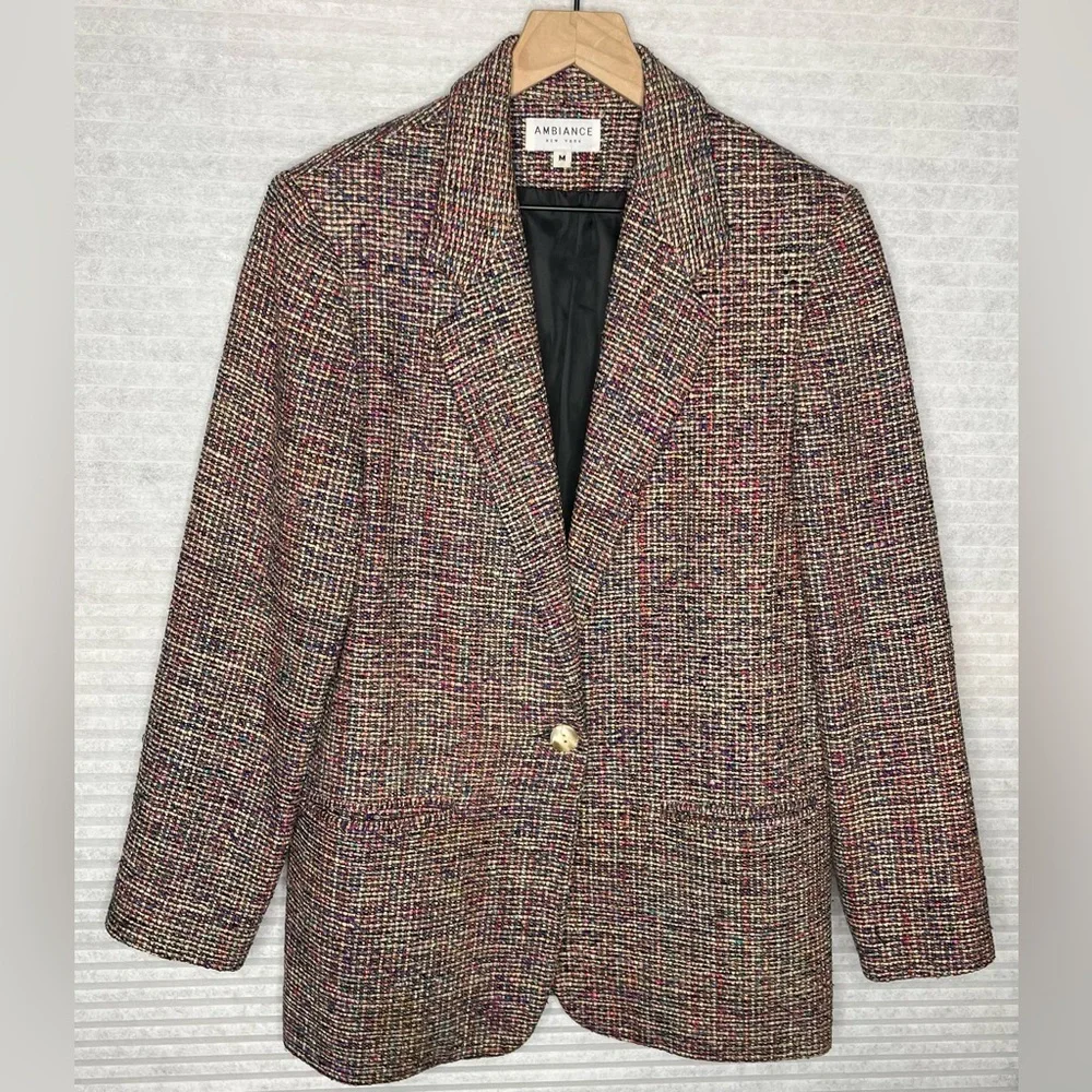 AMBIANCE New York Vintage Tweed Silk Women’s Blazer Jacket multicolor size M - Picture 14 of 14